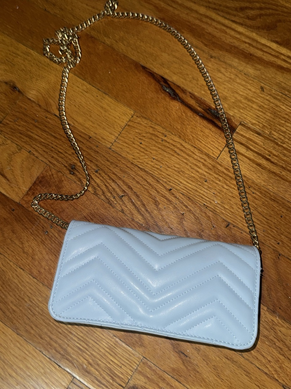 Source Unknown Light Blue Quilted Chevron Crossbody with Gold Chain